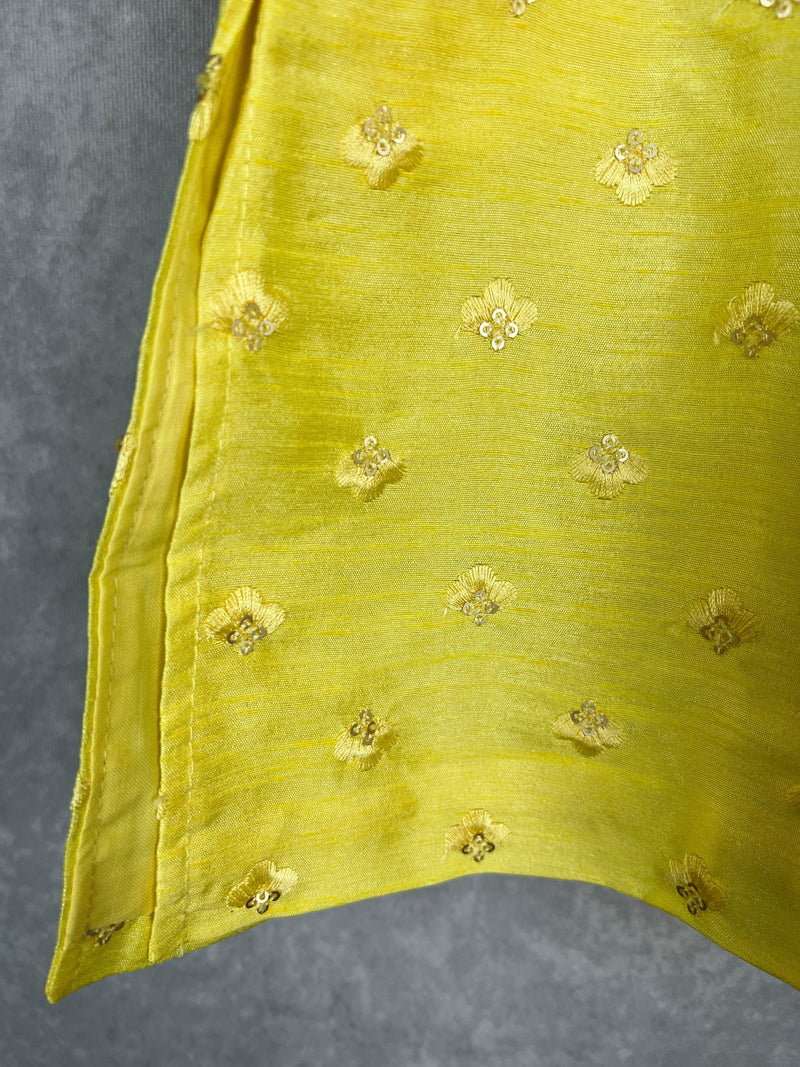 Boys Raw Silk Lime Color Kurta Pajama Set with Embroidery and Sequence Work | Kids Festive Wear | Kids Wear | Boys Ethnic Wear | Kids Wear - Kaash