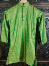 Mehndi Green Boys Soft Silk Dual-Shade 2-piece kurta pajama set for boys with soft silk dual-shade styling — Kaash Collection