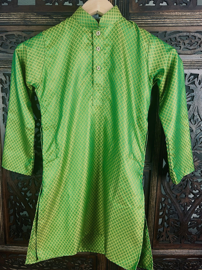 Mehndi Green Boys Soft Silk Dual-Shade 2-piece kurta pajama set for boys with soft silk dual-shade styling — Kaash Collection