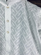 White Boys Pure Cotton Chikankari 2-piece kurta pajama set for boys with lucknowi chikankari on pure cotton — Kaash Collection