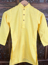 Yellow Boys Cotton Set 2-piece kurta pajama set for boys with cotton kurta with churidar pajama — Kaash Collection