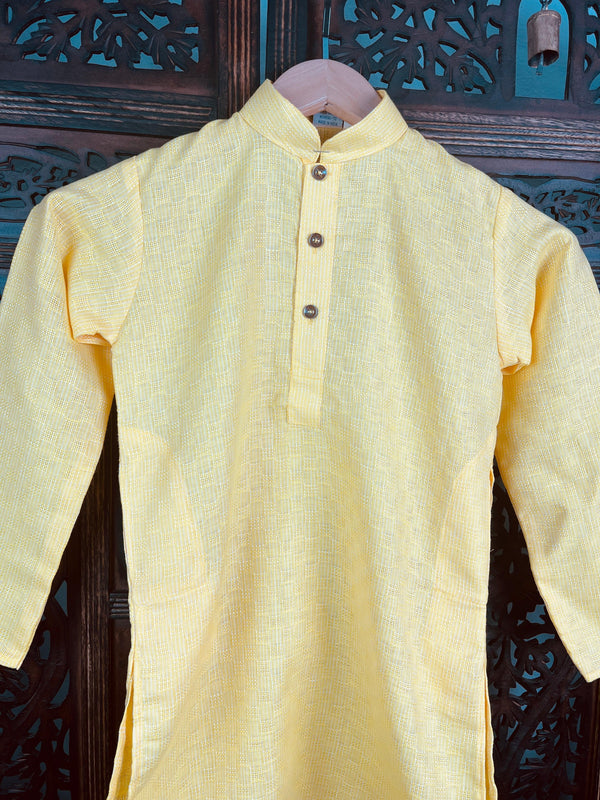 Boys Yellow Cotton Kurta Pajama for Set | Cotton Kurta | Boys Kurta Pajama | Boys Kurtas | Gift For Boys | Infant Kurtas - Kaash