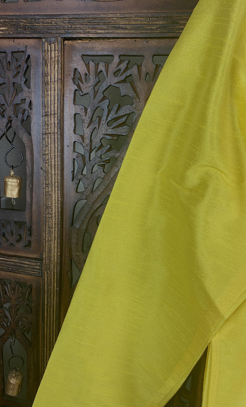 Bright Lemon Yellow Color Raw Silk Indian Men Short Kurta - Kaash