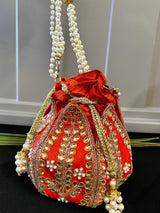 Bright Orangish Red Wedding Potli Bag - Kaash