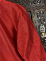 Bright Red men's short kurta in raw silk with short kurta (no pajama) — Kaash Collection