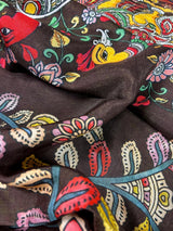 Brown color Pure Chanderi Kalamakari Printed Saree with Banarasi Borders | Kalamkari Prints | Gift For Her | Kaash Collection - Kaash