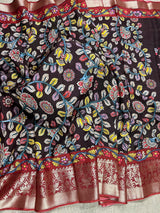 Brown color Pure Chanderi Kalamakari Printed Saree with Banarasi Borders | Kalamkari Prints | Gift For Her | Kaash Collection - Kaash