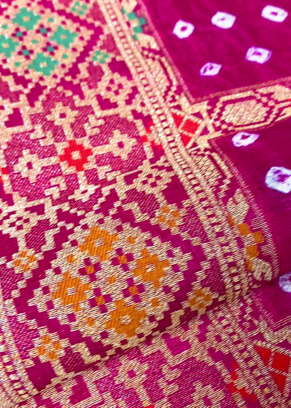 Pure Banarasi Dupion Silk Bandhej Bandhani Saree in Pink color