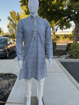 Chikankari Embroidery Light Grey Kurta for Men | Mirror Work & Hand-Block Prints | Kurta Pajama Set in USA | Ships from California | Kaash Kurtas - Kaash