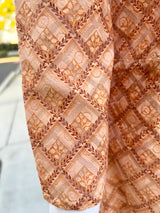 Light Peach men's kurta pajama in pure cotton with chikankari, block print, mirror & stone work — Kaash Collection
