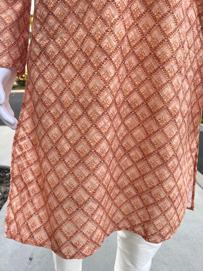 Chikankari Embroidery Light Peach Kurta for Men | Mirror Work & Block Prints | Kurta Pajama Set in USA | Ships from California | Kaash Kurta - Kaash