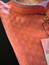 Coral Color Banarasi Silk Kurta Pajama Set for Men with small zari buttis Weaving - Kaash