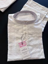Pure White men's kurta pajama in pure cotton with lucknowi chikankari embroidery — Kaash Collection