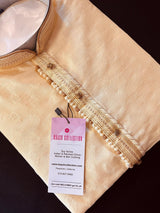 Cream men's kurta pajama in raw silk with self-embroidered with small buttis — Kaash Collection