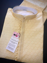 Cream men's kurta pajama in soft silk (non-pure) with self-design with lining — Kaash Collection