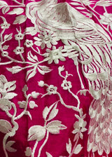 Hot Pink Parsi Gara Pure Handloom Georgette Silk Saree | Parsi Gara Saree | Rani Color Saree | Kaash Collection