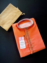 Dark Coral men's kurta pajama in soft silk with small embroidery buttis with neckline detail — Kaash Collection