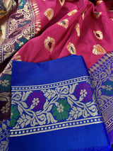 Dark Pink Banarasi Silk Saree Meenakari Work with grand pallu - Kaash