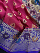 Dark Pink Banarasi Silk Saree Meenakari Work with grand pallu - Kaash