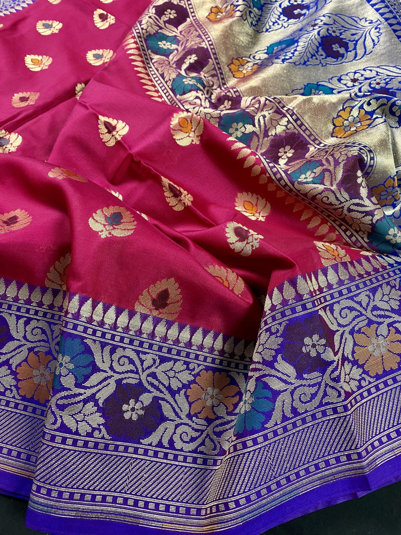 Dark Pink Banarasi Silk Saree Meenakari Work with grand pallu - Kaash