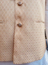 Designer Gold Modi Nehru Jacket For Men in Soft Banarasi Silk - Kaash