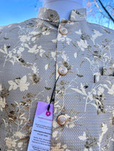 Light Grey with Gold men's Nehru/Modi jacket in soft banarasi silk with self-design pattern with gold detail — Kaash Collection