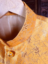 Mango Yellow men's Nehru/Modi jacket in raw silk with zari weaving floral designs — Kaash Collection