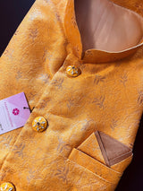 Mango Yellow men's Nehru/Modi jacket in raw silk with zari weaving floral designs — Kaash Collection