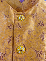 Mango Yellow men's Nehru/Modi jacket in raw silk with zari weaving floral designs — Kaash Collection