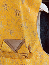 Mango Yellow men's Nehru/Modi jacket in raw silk with zari weaving floral designs — Kaash Collection