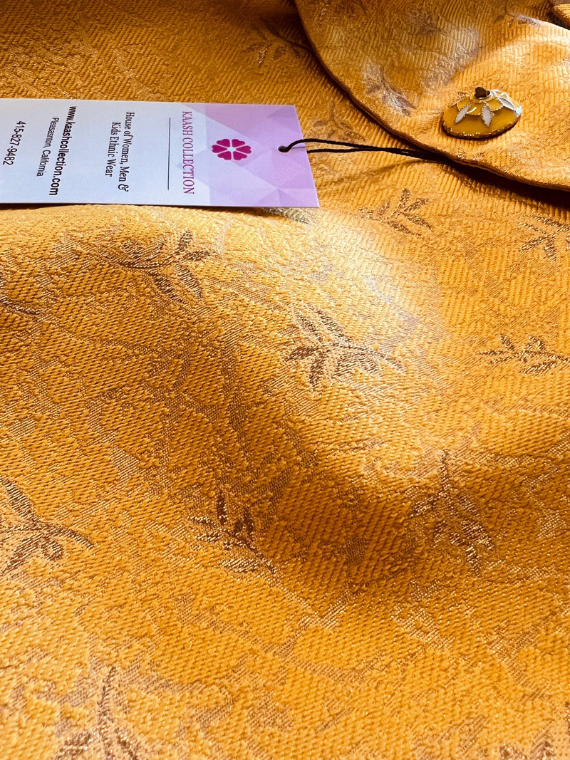 Designer Mango Yellow Modi Nehru Jacket For Men | Waist Coat | Jacket for Kurta | Gift For Him | Wedding Kurta | Kaash Collection - Kaash