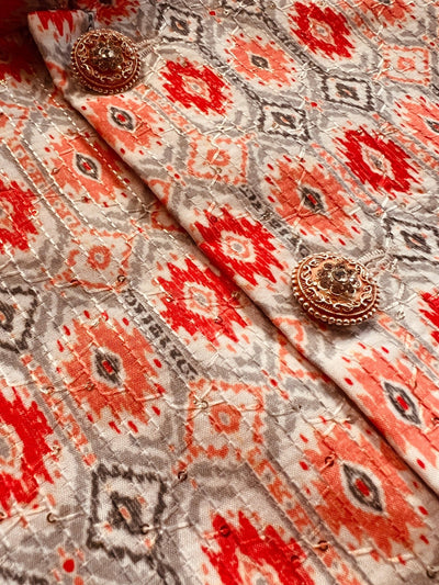 Multi-Color Ikkat men's Nehru/Modi jacket in soft silk with ikkat prints & sequin work — Kaash Collection