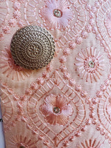 Pastel Peach men's Nehru/Modi jacket in soft silk with chikankari embroidery on neckline — Kaash Collection
