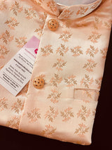 Light Peach men's Nehru/Modi jacket in silk (non-pure) with floral weave & embroidery — Kaash Collection