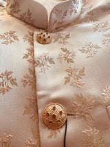Light Peach men's Nehru/Modi jacket in silk (non-pure) with floral weave & embroidery — Kaash Collection