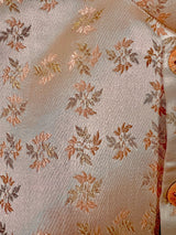 Light Peach men's Nehru/Modi jacket in silk (non-pure) with floral weave & embroidery — Kaash Collection