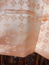 Light Peach men's Nehru/Modi jacket in silk (non-pure) with floral weave & embroidery — Kaash Collection