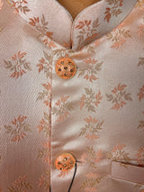 Light Peach men's Nehru/Modi jacket in silk (non-pure) with floral weave & embroidery — Kaash Collection