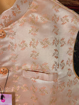 Light Peach men's Nehru/Modi jacket in silk (non-pure) with floral weave & embroidery — Kaash Collection