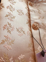 Light Peach men's Nehru/Modi jacket in silk (non-pure) with floral weave & embroidery — Kaash Collection