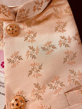 Light Peach men's Nehru/Modi jacket in silk (non-pure) with floral weave & embroidery — Kaash Collection