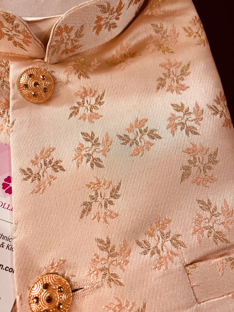 Designer Peach Color Floral Modi Jacket For Men with Embroidery and Weave Work | Jacket for Kurta | Gift For Him | Wedding Jackets for Kurta - Kaash