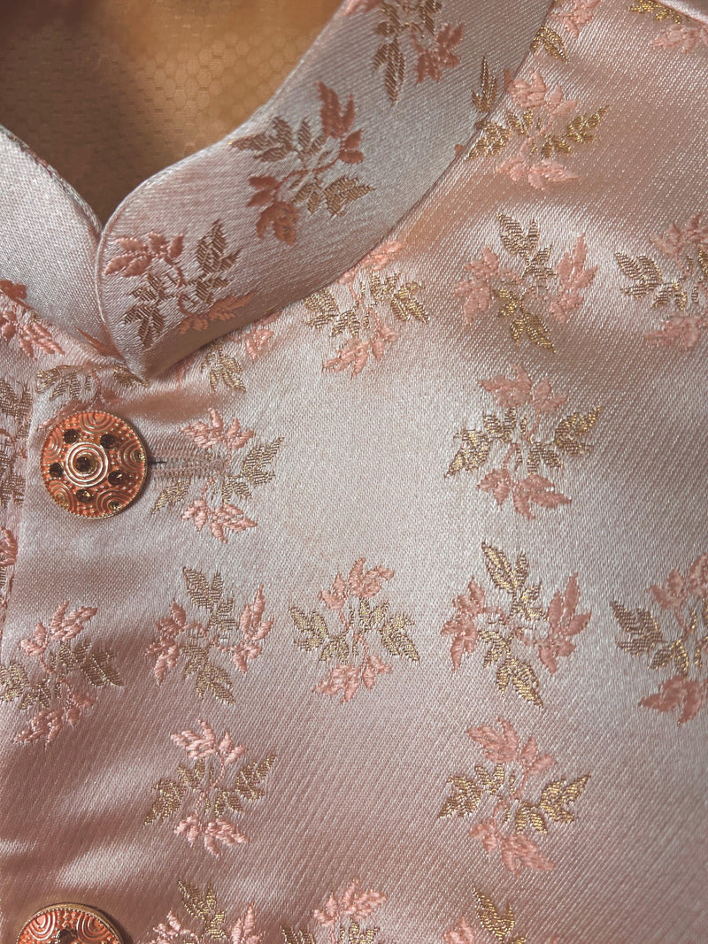 Designer Peach Color Floral Modi Jacket For Men with Embroidery and Weave Work | Jacket for Kurta | Gift For Him | Wedding Jackets for Kurta - Kaash
