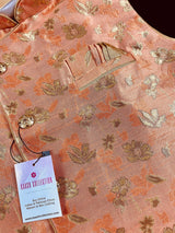 Peach men's Nehru/Modi jacket in raw silk with zari weaving floral designs — Kaash Collection