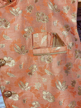Peach men's Nehru/Modi jacket in raw silk with zari weaving floral designs — Kaash Collection