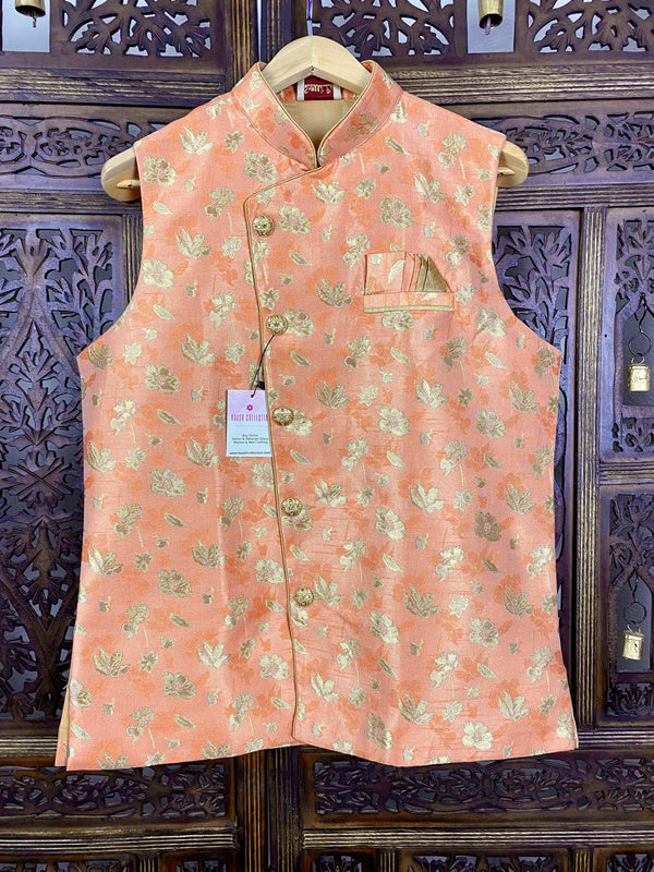 Designer Peach Modi Nehru Jacket For Men - Kaash