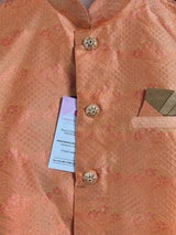 Peachy Pink men's Nehru/Modi jacket in raw silk with floral design with subtle zari — Kaash Collection