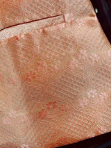 Peachy Pink men's Nehru/Modi jacket in raw silk with floral design with subtle zari — Kaash Collection