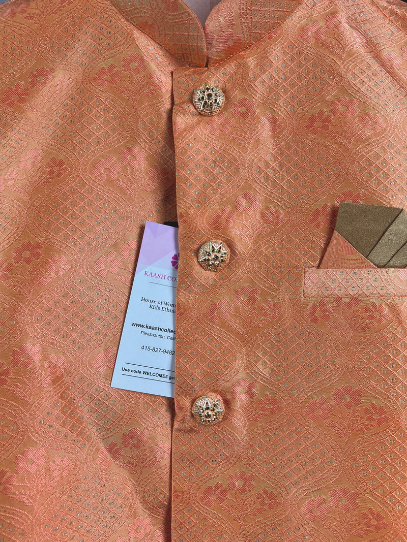 Designer Peachy Pink Modi Nehru Jacket For Men with Floral Design | Floral Jacket | Jacket for Kurta | Gift For Him | Wedding Kurta | Kaash - Kaash
