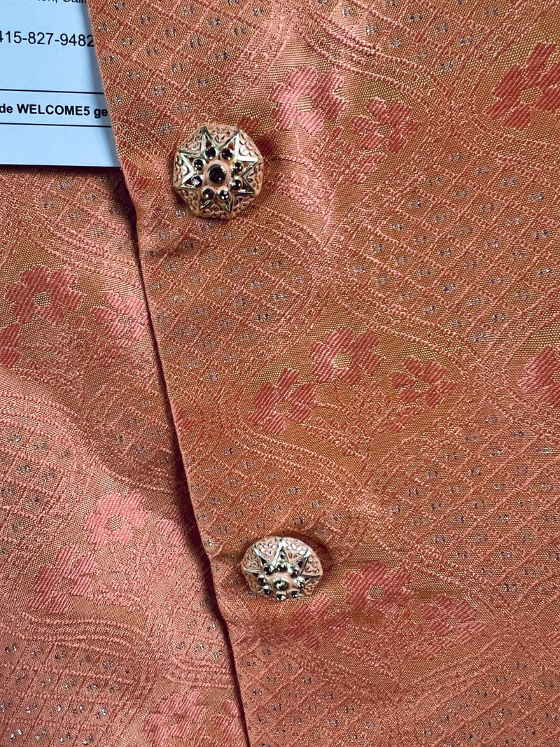 Designer Peachy Pink Modi Nehru Jacket For Men with Floral Design | Floral Jacket | Jacket for Kurta | Gift For Him | Wedding Kurta | Kaash - Kaash